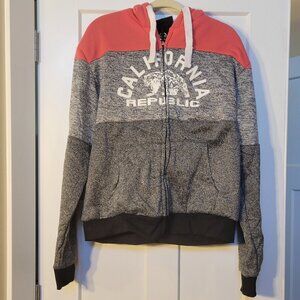 California Republic Womens Zip Up Sherpa Lined Jacket Hoodie Size 3XL Coral/Gray